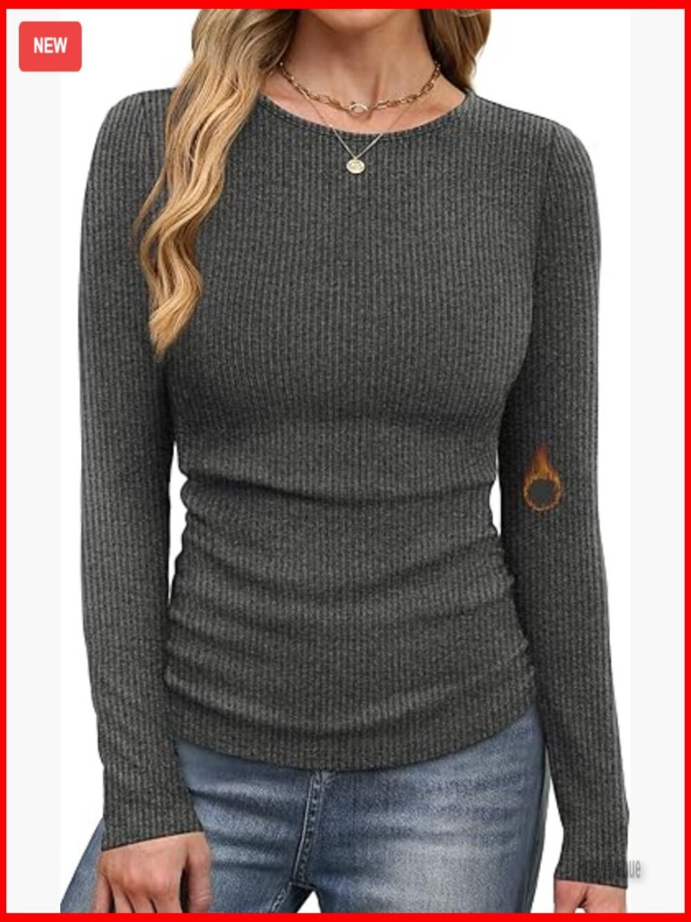 Long Sleeve Thermal Shirt Women Rib Knit Undershirt Basic T-Shirt